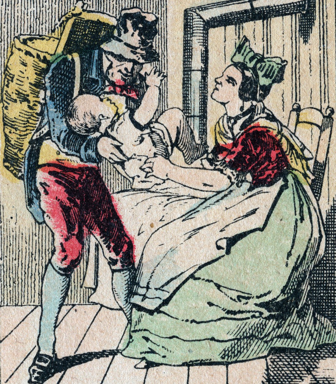 Le Pere Fouettard fransk karakter for den piskede far, legendarisk folklorefigur, der straffer de frække børn og omslutter de ulydige, Epinalbillede 1800-tallet (gravering) af French School