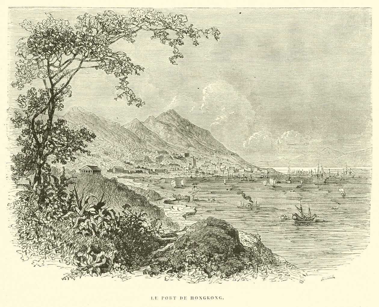 Le Port de Hongkong (kobberstik) af French School