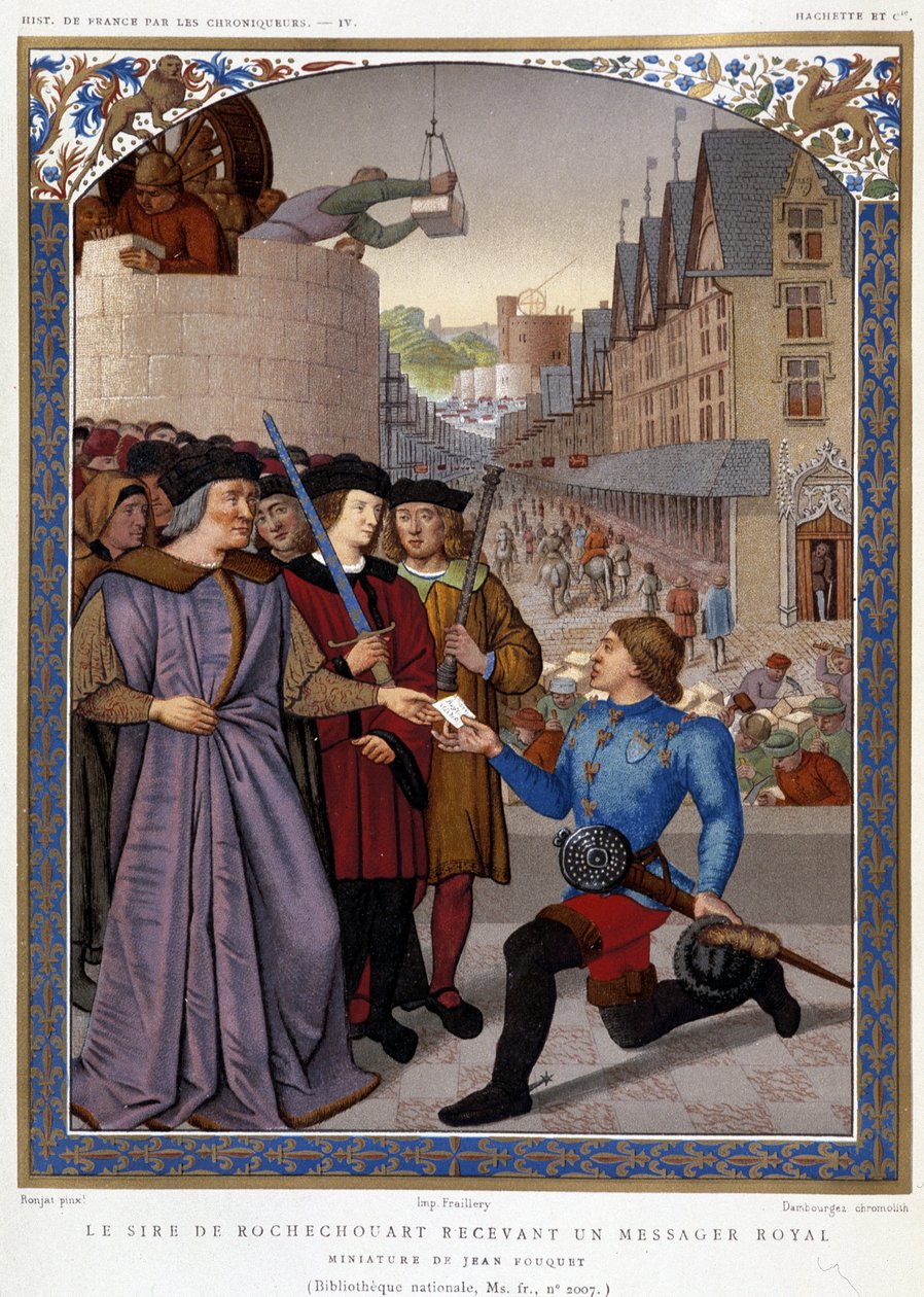 Herren af ​​Rochechouart modtager en kongelig budbringer. efter Fouquet, i "Les Chroniqueurs de l