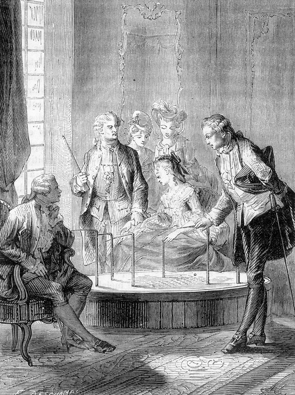 Le bucket de Mesmer (Frederic Antoine Mesmer - Franz Anton Mesmer) - i "" Videnskabens vidundere"" af Figuier af French School