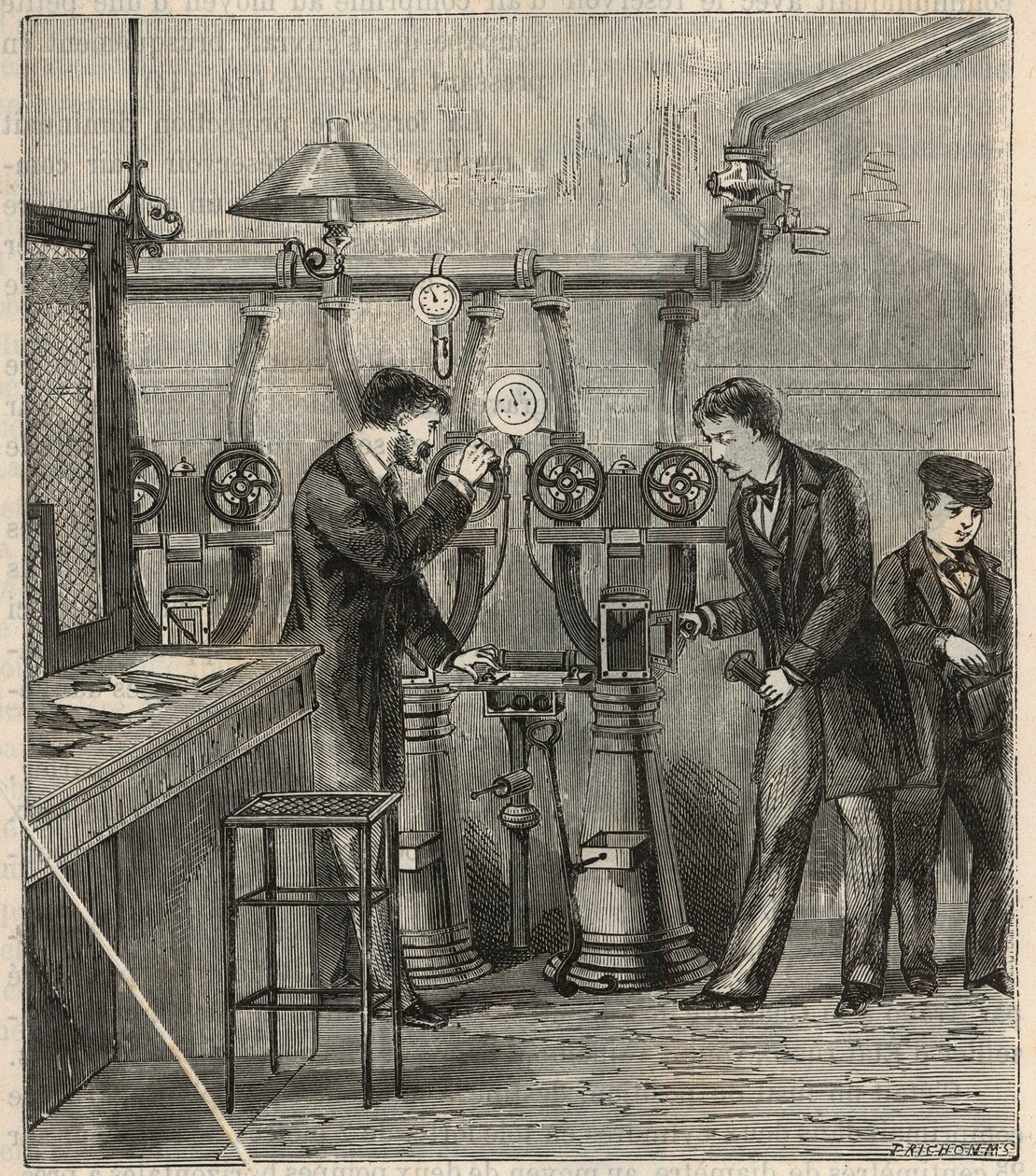 Det pneumatiske postkontor i Paris - Pneumatisk post eller pneumatisk post i Paris - Indgravering i "" Sciences mise à la range de tous - physics et chimie populaires"" af Alexis Clerc - Slutningen af ​​det 19. århundrede - Privat samling af French School