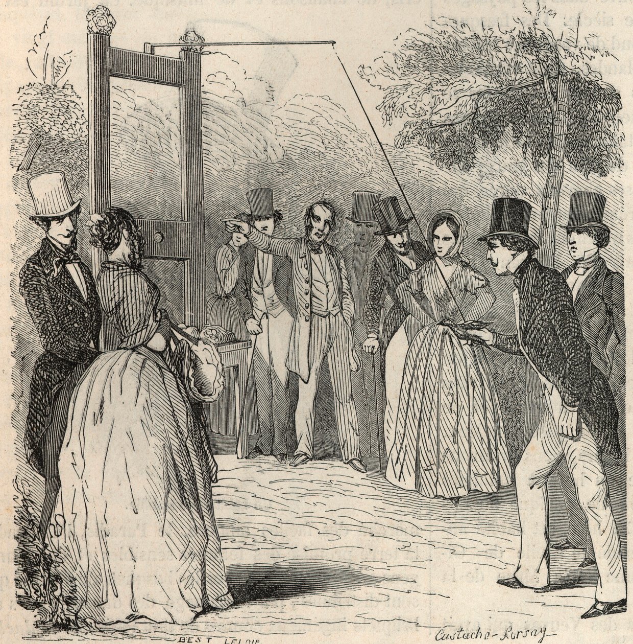 Duespillet i Mabille-haven i Paris i det 19. århundrede - Indgravering i "" Tableau-de-Paris"" af Edmond Texier 1852 af French School
