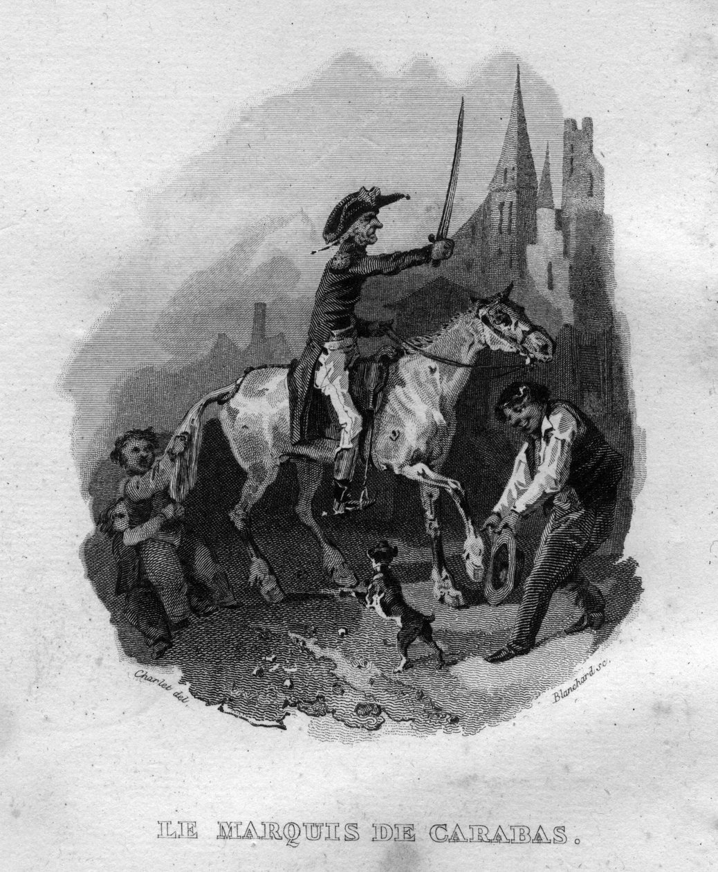 Markisen af ​​Carabas Chanson de Beranger i ""Oeuvres completes"" (1834) af Pierre Jean de Beranger (1780-1857), fransk digter og sangskriver. af French School