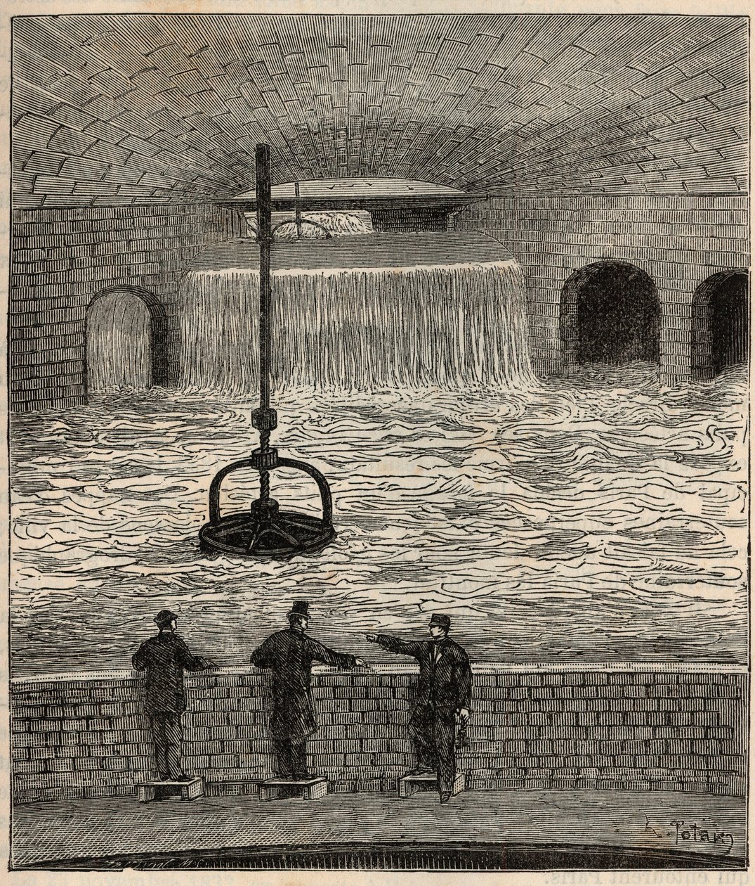 Le reservoir de Montsouris (reservoir de la Vanne), et af de fem vigtigste vandreservoirer i Paris - Indgravering i "" Videnskaber bragt til alle - fysik og kemi"" af Alexis Clerc - Slutningen af det 19. århundrede - Privat samling af French School