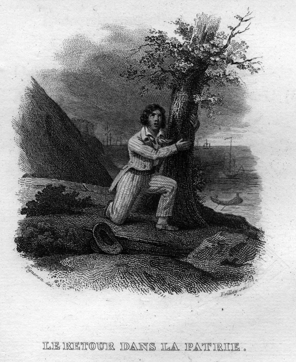 Le retour dans la patrie Chanson de Beranger i ""Oeuvres completes"" (1834) af Pierre Jean de Beranger (1780-1857), fransk digter og sangskriver. af French School