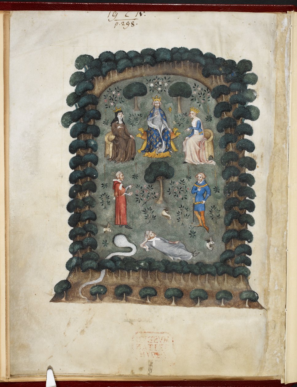 Le songe du vergier, tilskrevet Évrart de Trémaugon, Royal MS 19 C IV, f.1v af French School