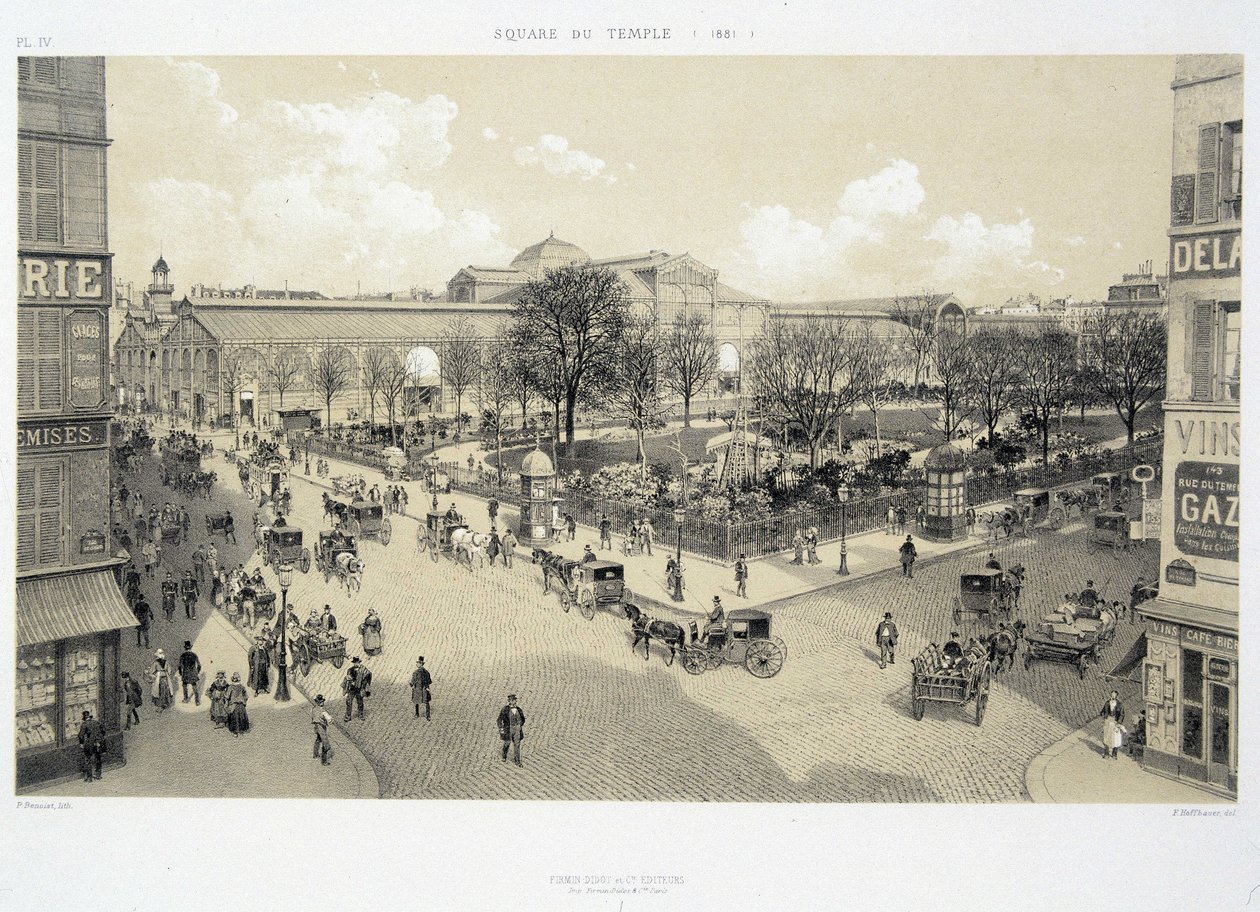 Le square du temple en 1881 - i "Paris gennem tiderne: le temple et la rue Royale", slutningen af det 19. århundrede af French School