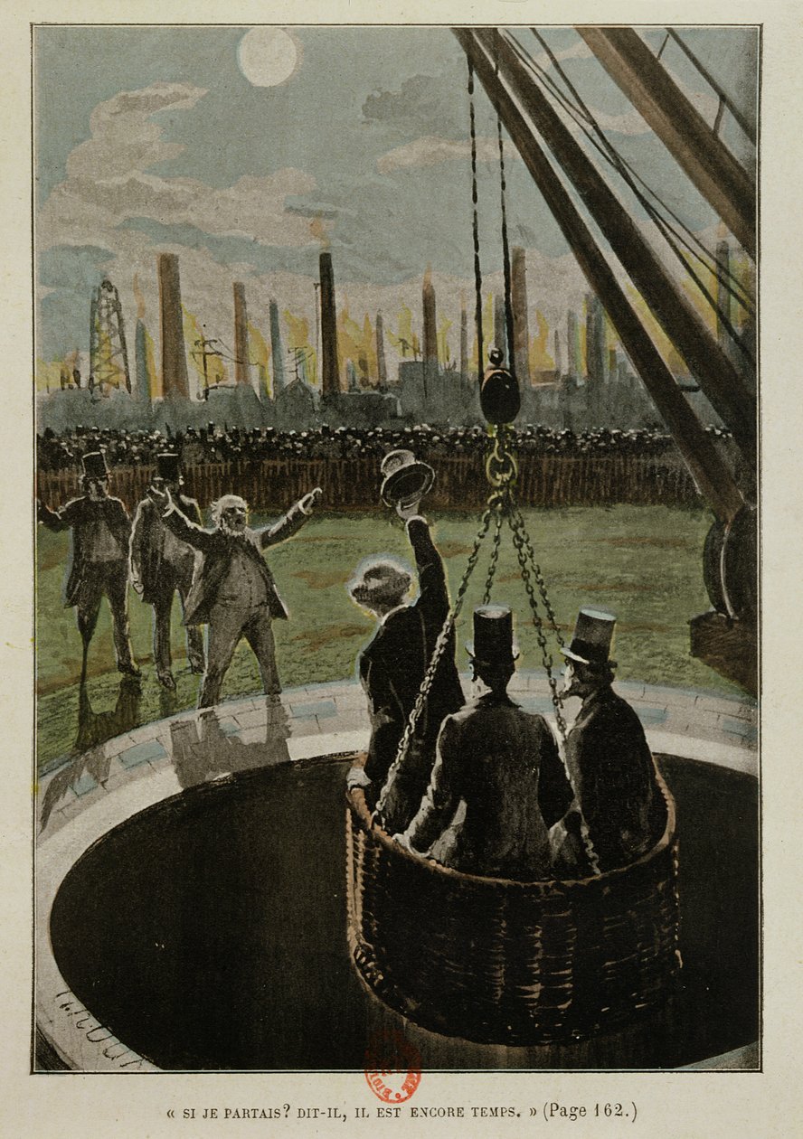 Leaving for the Moon, from From the Earth to the Moon af Jules Verne (1828-1905) udgivet i 1865 af French School