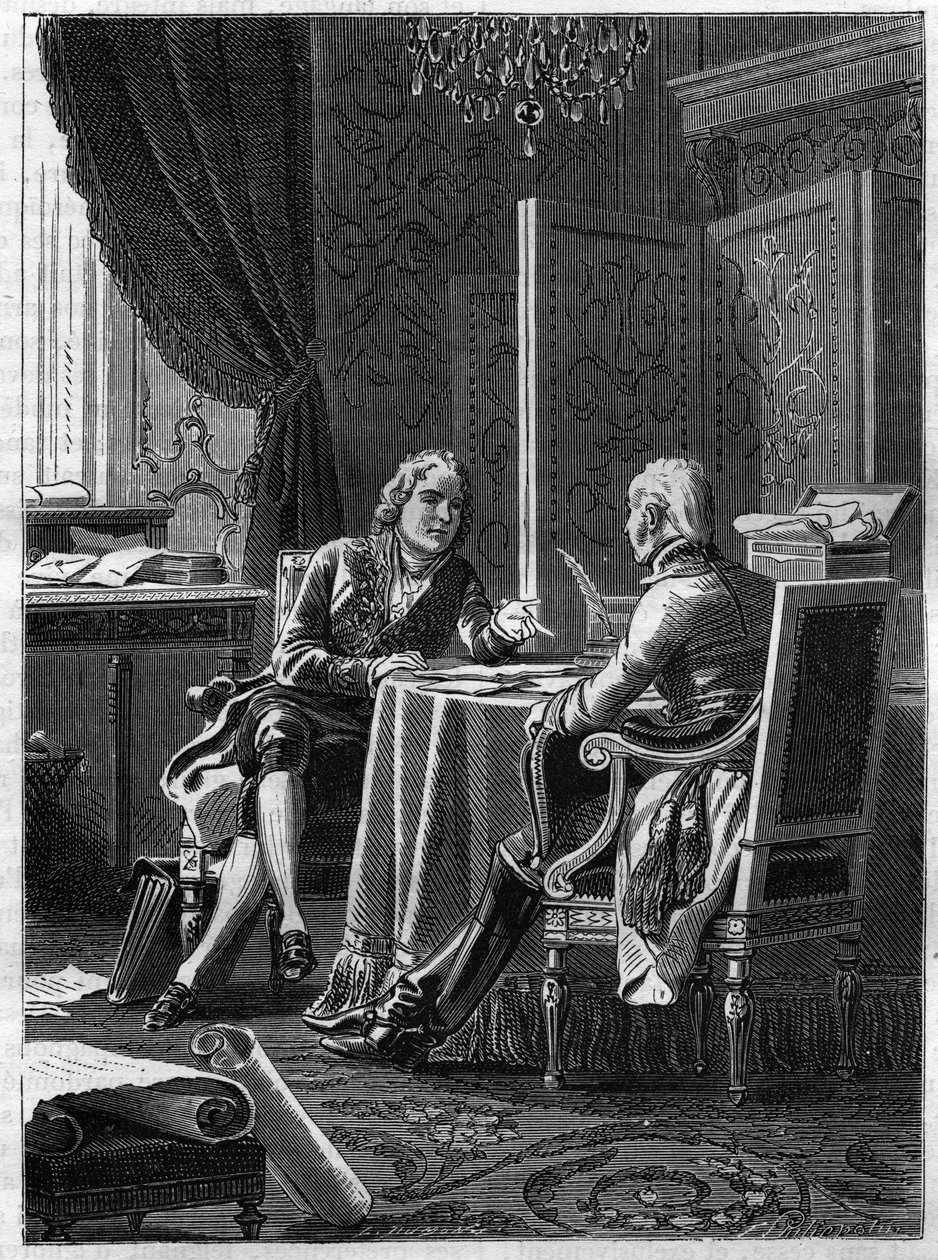 Foredrag mellem greven af Saint Julien (Saint-Julien), repræsentant for Østrig, og Charles Maurice af Talleyrand Perigord (Talleyrand-Perigord) af French School