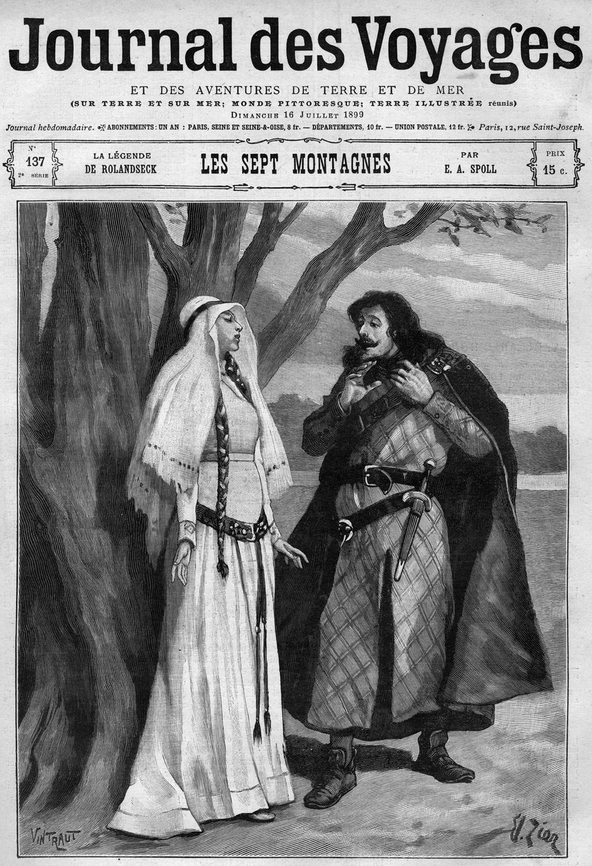 Legenden om Rolandseck: Hildegonde hører om Rolands, hans forlovedes død, og forbliver tavs af smerte. Tysk bearbejdning af "" Song of Roland"". Indgravering i "" Journal des Voyages"" af 16. juli af French School