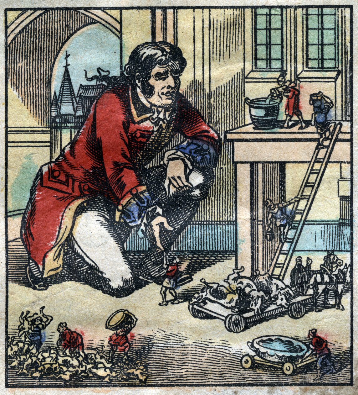 Lemuel Gulliver rådgiver for hæren af Lilliput. Illustration til "" Gulliver