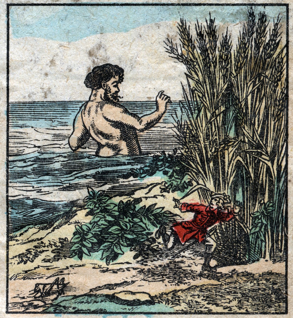 Lemuel Gulliver gemmer sig for en kæmpe i Brobdingnag. Illustration til "" Gulliver