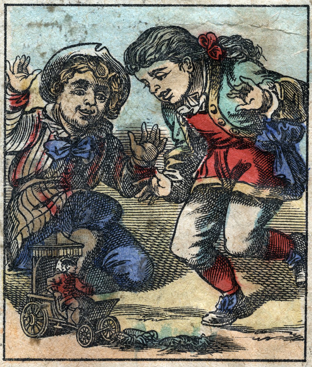 Lemuel Gulliver bruges som legetøj af de gigantiske børn i Brobdingnag. Illustration til "" Gulliver