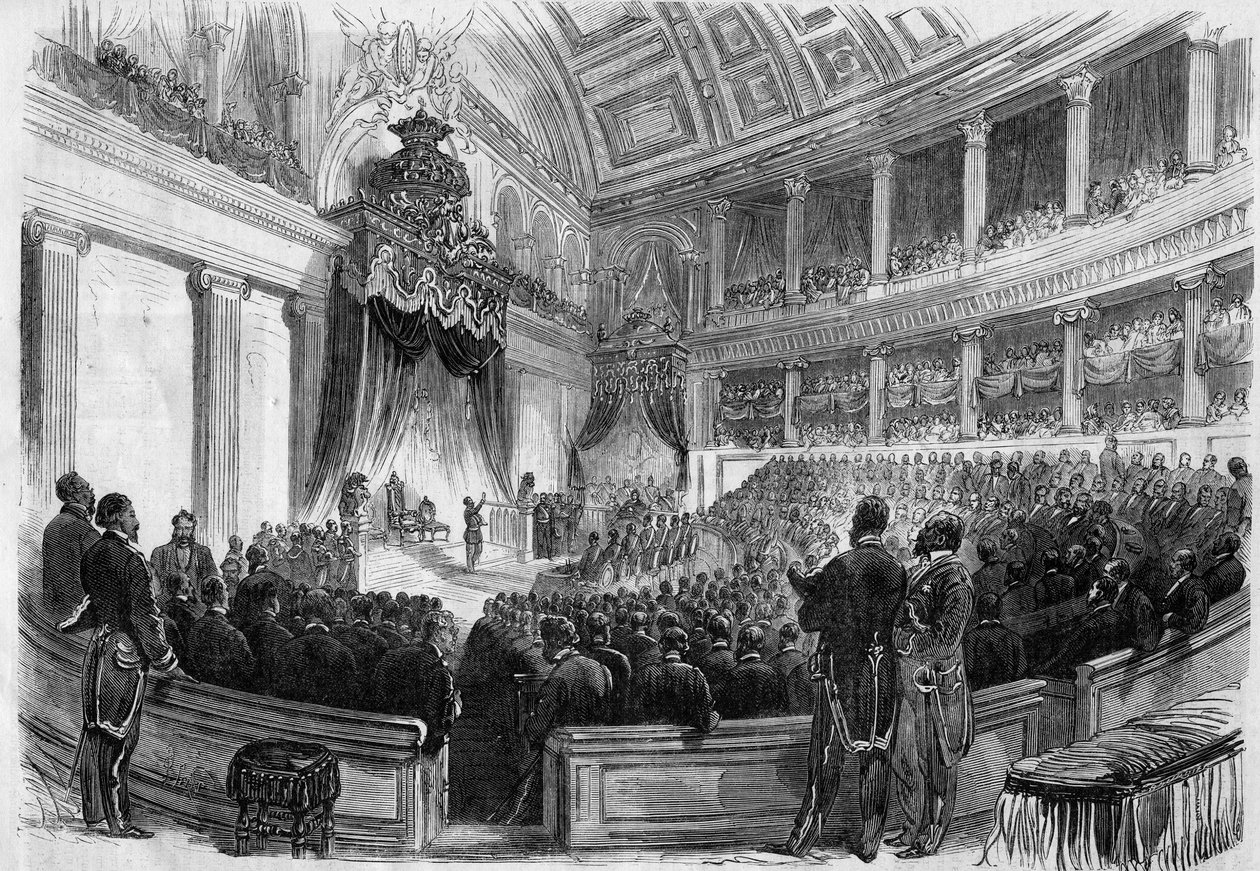 Leopold II (1835-1909), konge af belgierne, aflagde en ed over for statens store organer i 1865. af French School