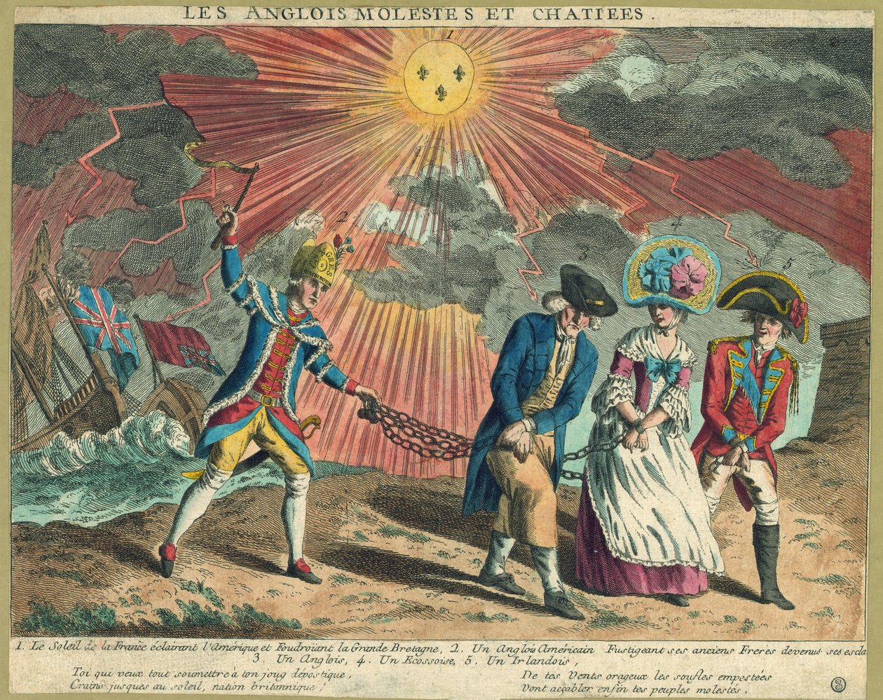 The English Molestes and Chatiees, pub. 1779 (håndfarvet gravering) af French School