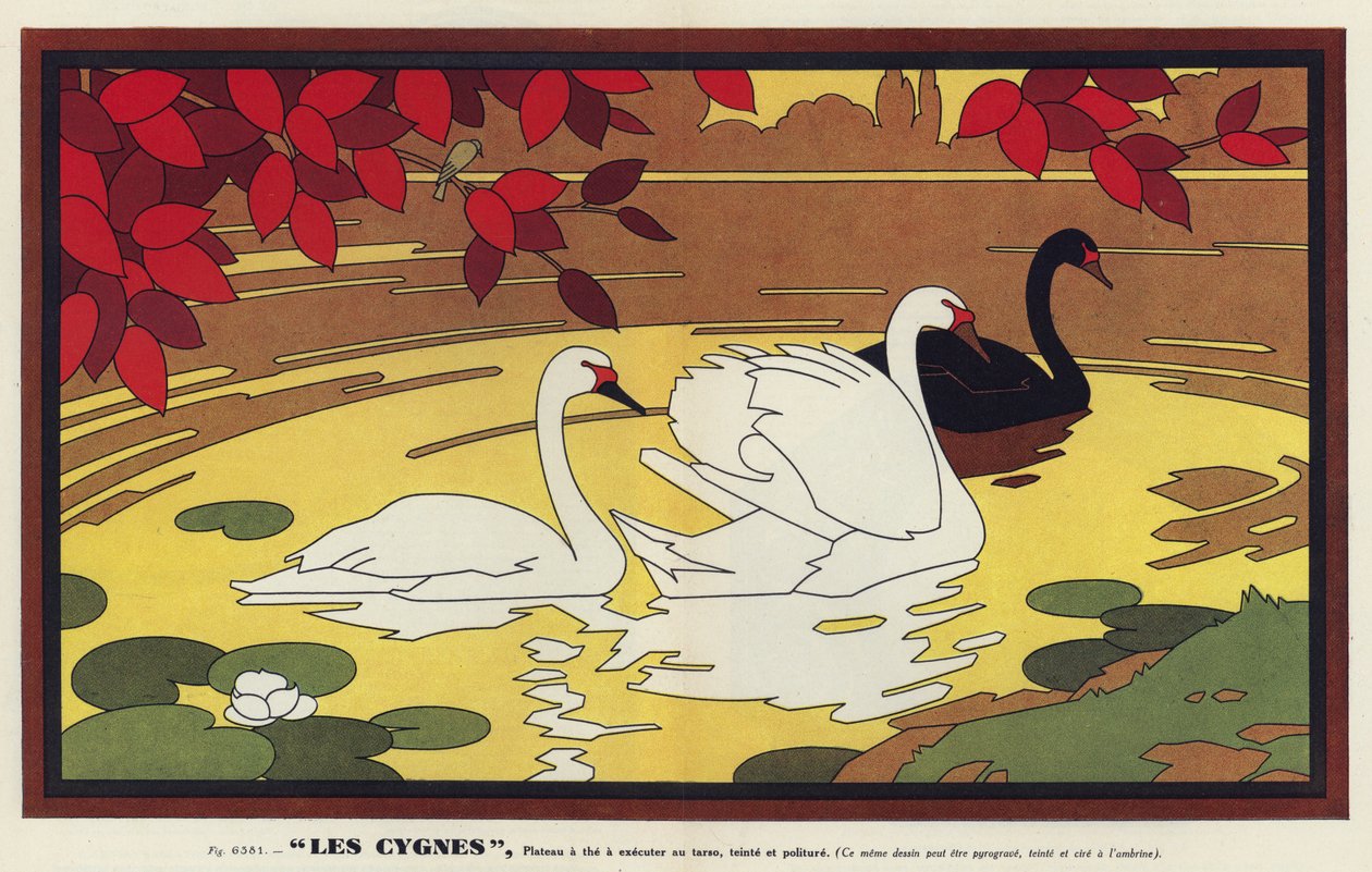 Les Cygnes, svaner (farvelitografi) af French School
