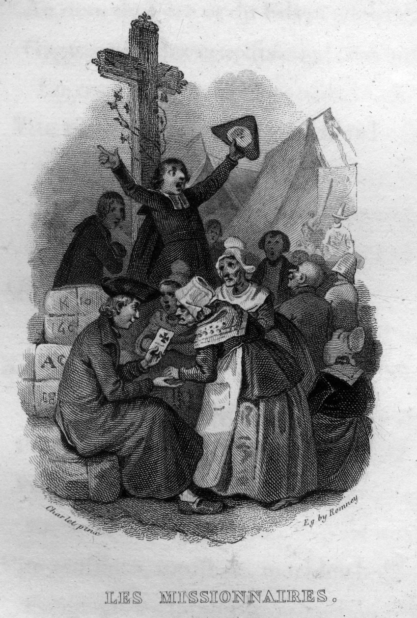 Les Missionnaires Chanson de Beranger i "" Oeuvres completes"" (1834) af Pierre Jean de Beranger (1780-1857), fransk digter og sangskriver. af French School