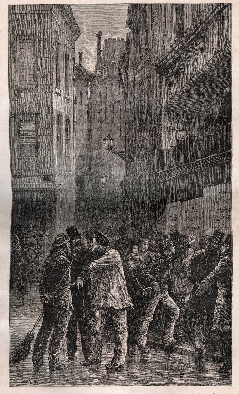 Les Posters - befolkningen i Paris vågner op for at finde offentlige bekendtgørelser på alle væggene, der informerer dem om statskuppet den 2. december 1851 - i "" Histoire d