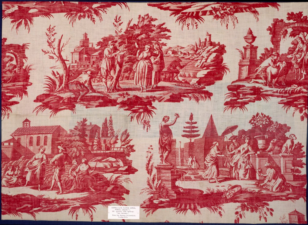 Les Saisons fra Mayoux Collection, 3. kvartal 1700-tallet, kobberpladetrykt bomuld af French School