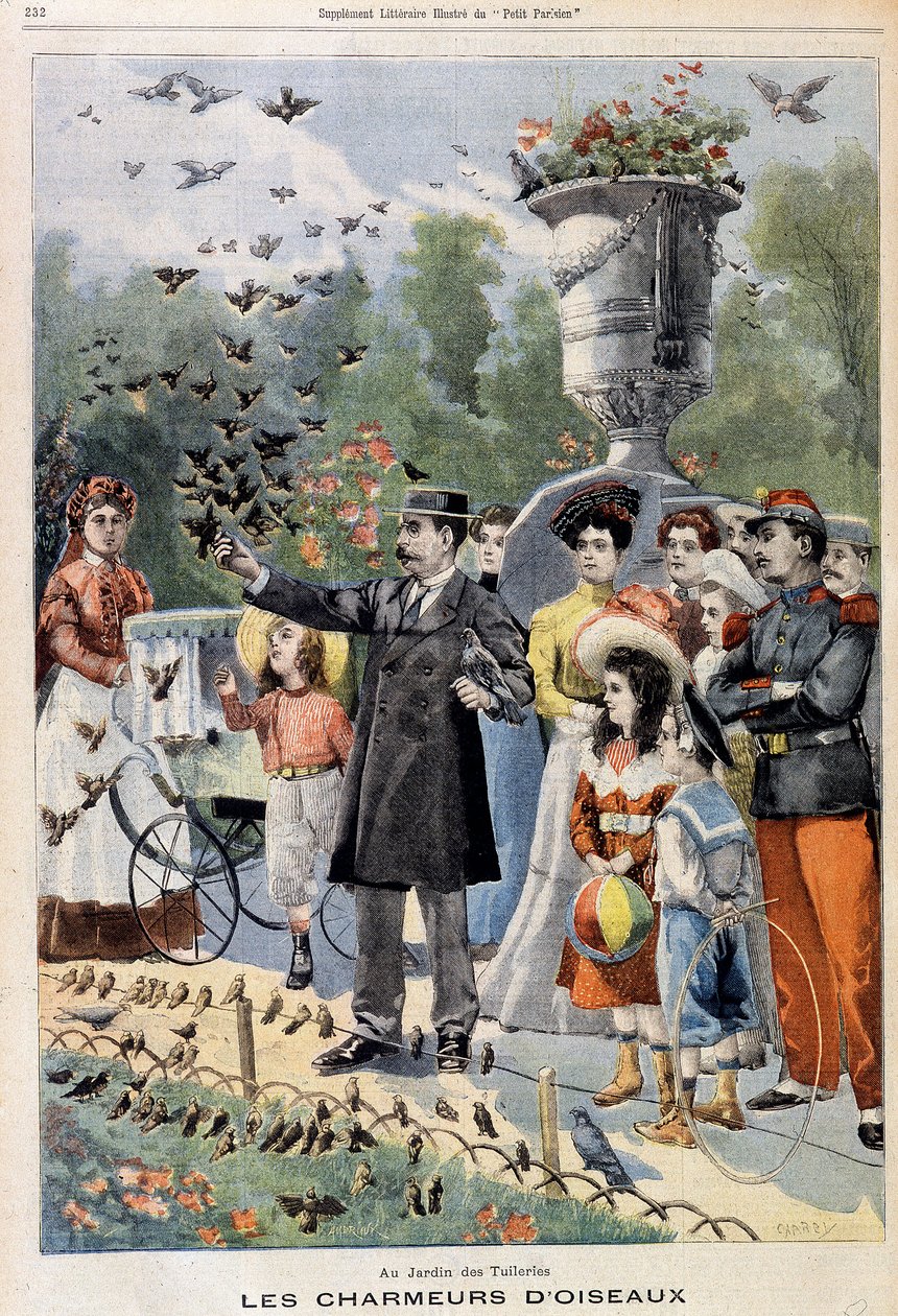 Fugletrollerne i Jardin des Tuileries - i "Le Petit Parisien"" fra 21/07/1901 (gravering) af French School