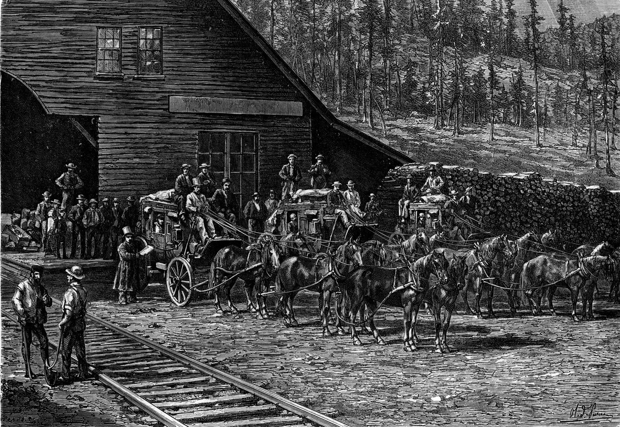 Stagecoaches of the Far West. Indgravering i "The Journal of Youth" af French School