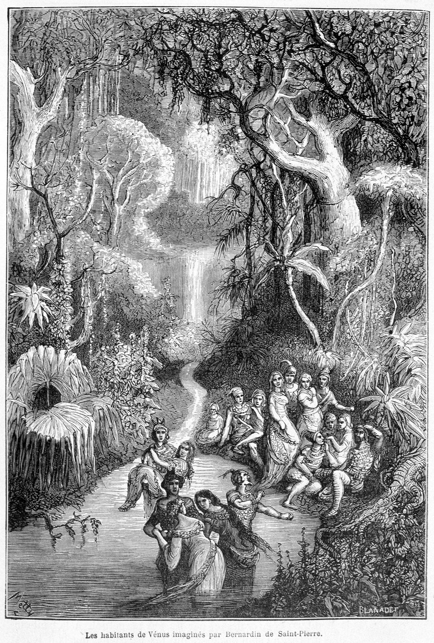 Venus-beboerne forestillet af Henri Bernardin de Saint Pierre (Saint-Pierre eller St-Pierre), fransk forfatter (1737-1814) - i "Himlens lande" af Camille Flammarion, red. Marpon & Flammarion, Paris af French School