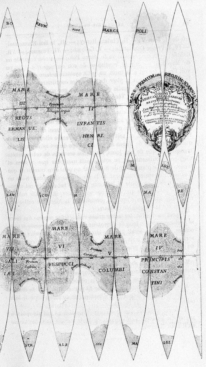 Venushavet og skæringen af ​​dens spindler, studeret af Bianchini i 1727 - i "Les Terres du Ciel" af Camille Flammarion, red. Marpon & Flammarion, Paris af French School