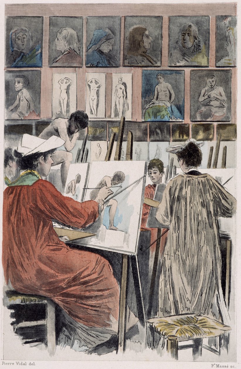 Les paintresses: atelier de dames - i "" Nos contemporains "" af Pierre Vidal af French School