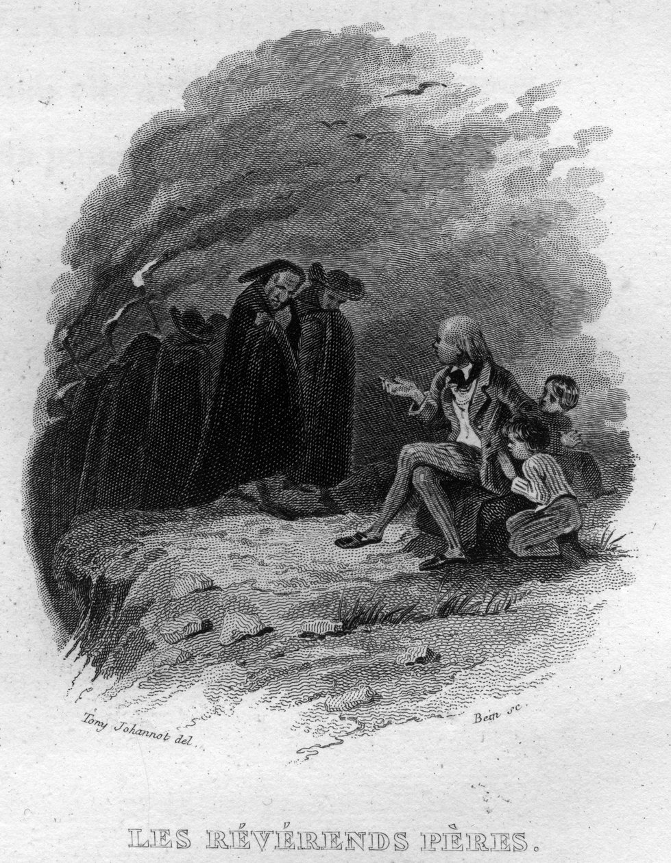 De ærværdige fædre Chanson de Beranger i ""Oeuvres completes"" (1834) af Pierre Jean de Beranger (1780-1857), fransk digter og sangskriver. af French School