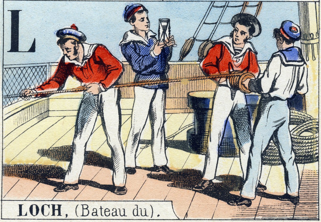 Bogstav L som loch . Navy alfabet. Epinal billede, slutningen af det 19. århundrede. Stencilfarvet trægravering af French School