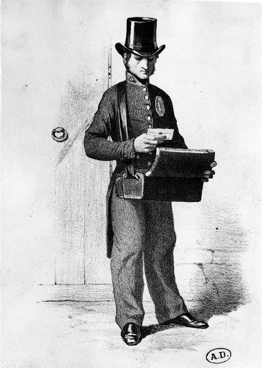 Brevholder: postbud omkring 1850 - stik, Bibl. des Arts deco. af French School