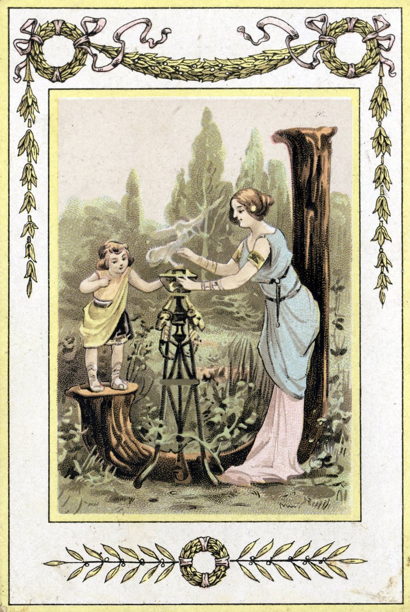 Brev, der repræsenterer en mor og datter, slutningen af det 19. århundrede (kromolitografi) af French School