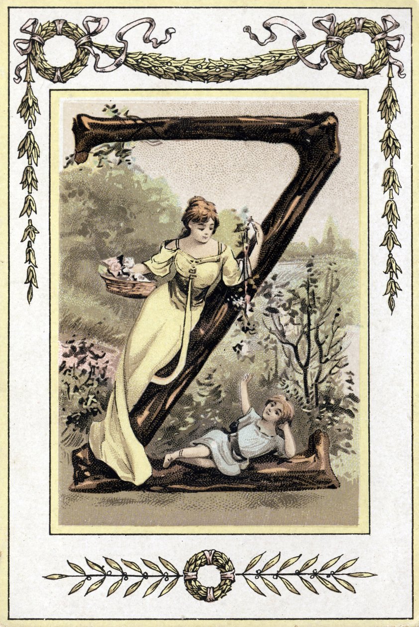 Brev, der repræsenterer en mor og hendes søn, slutningen af det 19. århundrede (kromolitografi) af French School