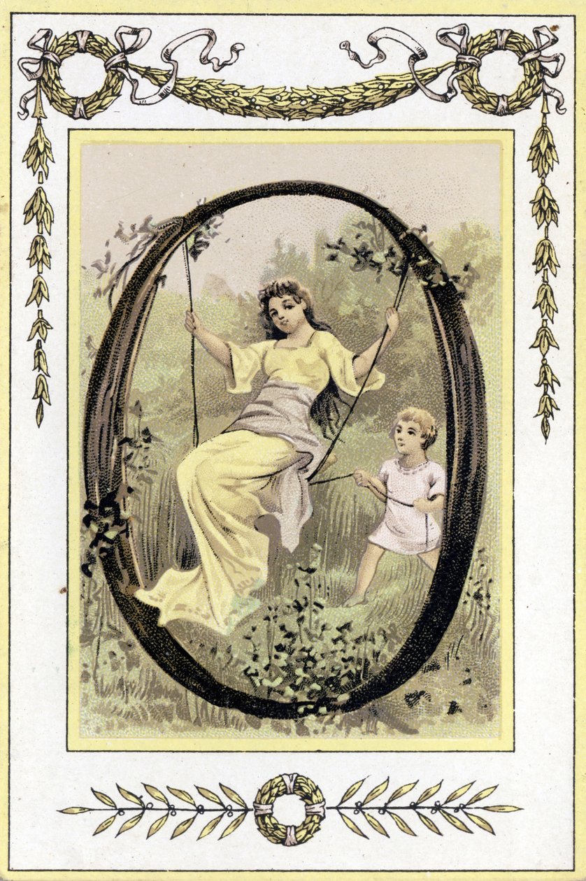 Brev, der repræsenterer en svingende mor og hendes søn, slutningen af det 19. århundrede (kromolitografi) af French School