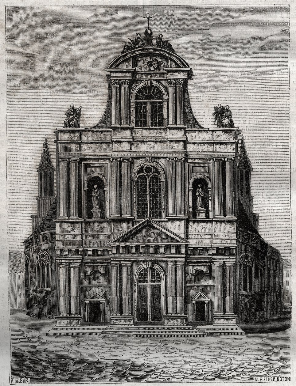 Kirken Saint Gervais Saint Protais (Saint-Gervais-Saint-Protais) (facade af Clement II Metezeau) Paris (4. arr) Indgravering i "" Fysisk, civil og moralsk historie i Paris: fra de tidligste historiske tider til i dag ” af Jacques Antoine Dulaure af French School