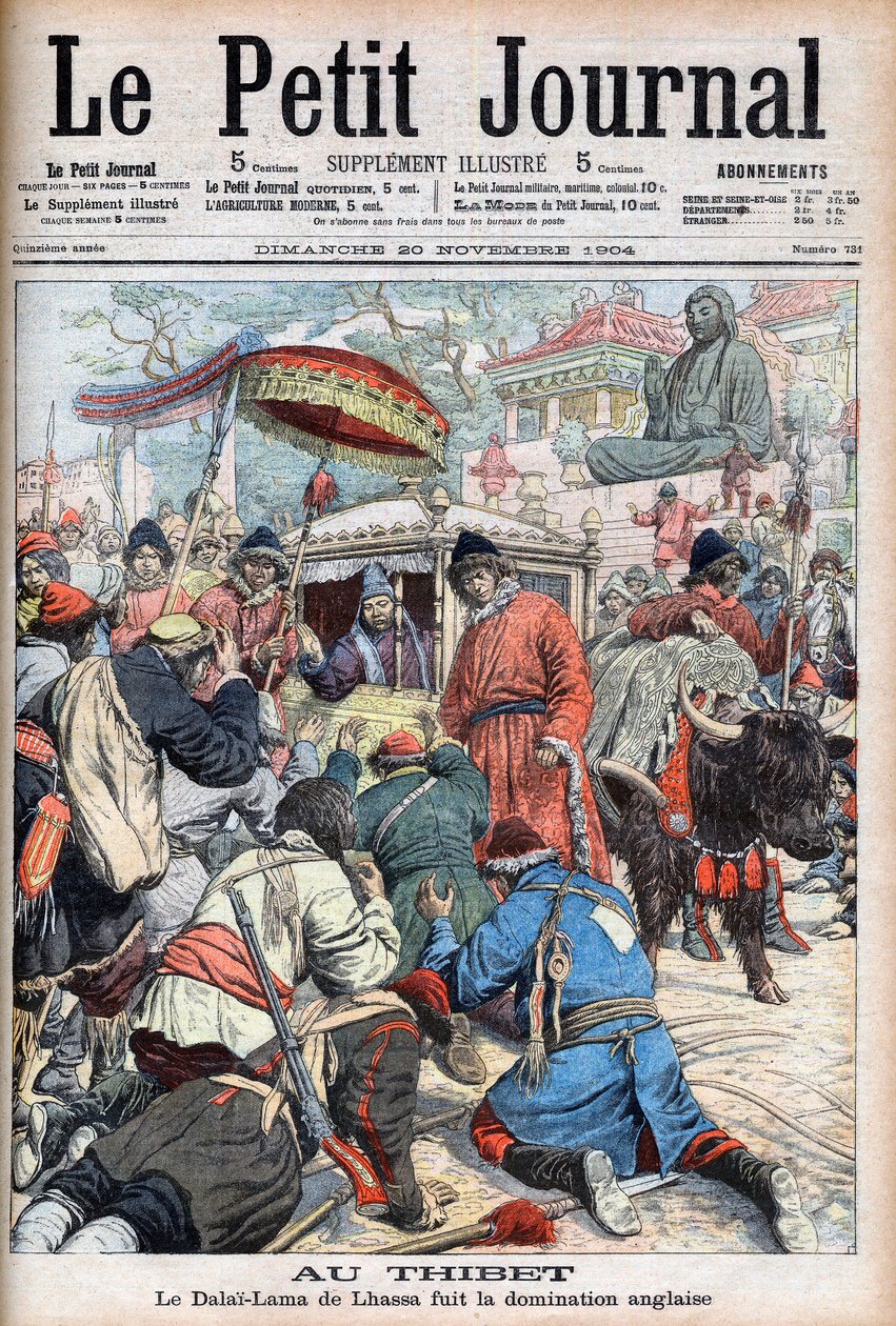 Lhasas 13. Dalai Lama (Thubten Gyatso) (1876-1933) flygter fra engelsk herredømme i "Le Petit Journal" den 20. november af French School
