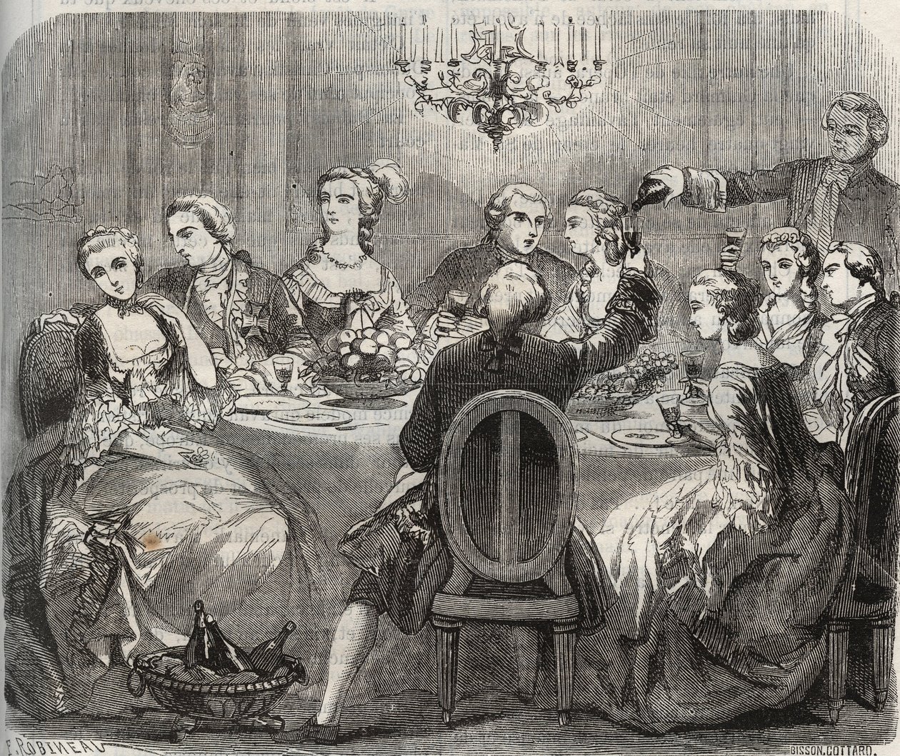 Libertinage: Christian VII (1749-1808), konge af Danmark og Norge, under en libertinerfest arrangeret af danseren Marie Madeleine Guimard (1743-1816) i hendes hus Pantin. Indgravering fra 1871 i "Histoire Des Cocus Celebres" af Henry de Kock (1819-18) af French School