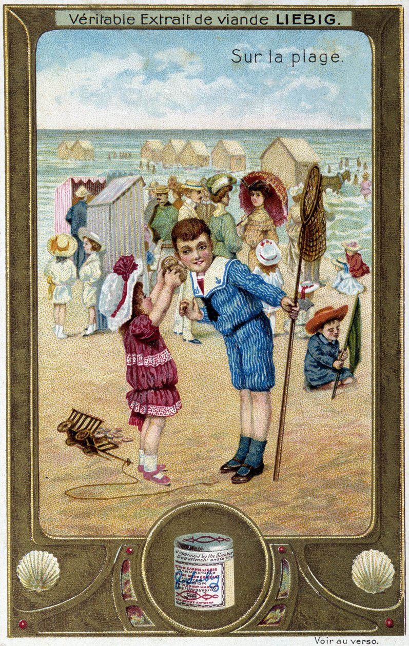 Liebig chromolithography serie "Beach Game" af børn. sd. 19. århundrede af French School
