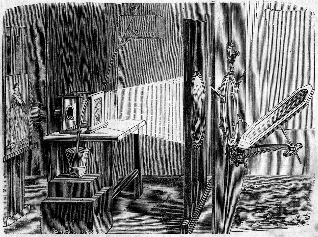 Lysdør gælder for fotografi opfundet af Edouard Delessert (1828-1898). Spejlet reflekterer solens stråler og returnerer dem til en linse, der genforener dem i en stråle for at få dem til at konvergere på en kliché, hvis billede, gengivet af et Daguerre-kam af French School