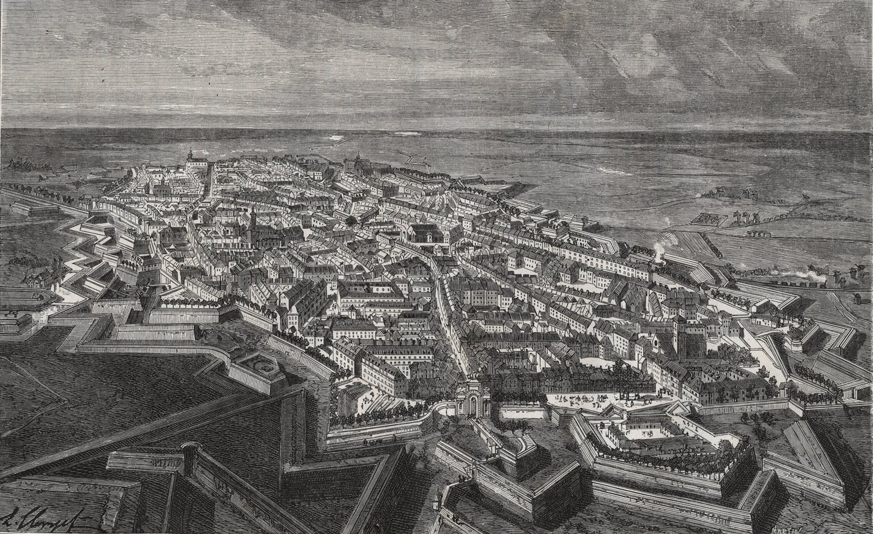 Lille by i Nordfrankrig - indgravering i “La France illustree: geographie, histoire, administration statistique” af V.A. Malt-brun. 1884 af French School