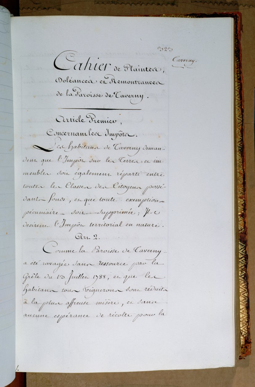Liste over klager og krav rettet til kong Louis XVI (1754-93) af sognet Taverny, april 1789 af French School