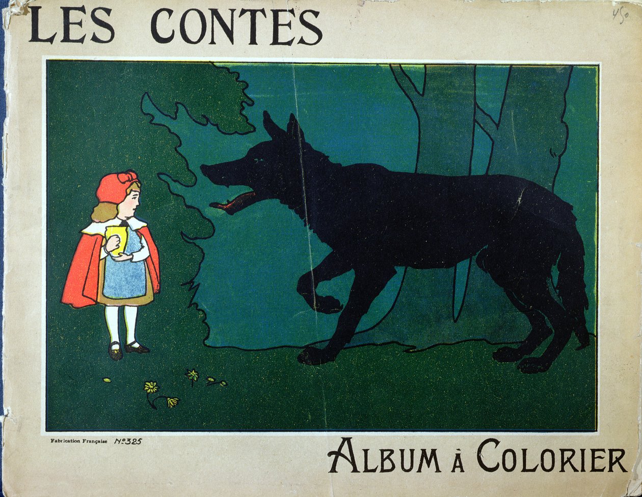 Rødhætte og ulven, omslagsillustration til et barns malebog, ca. 1910 af French School