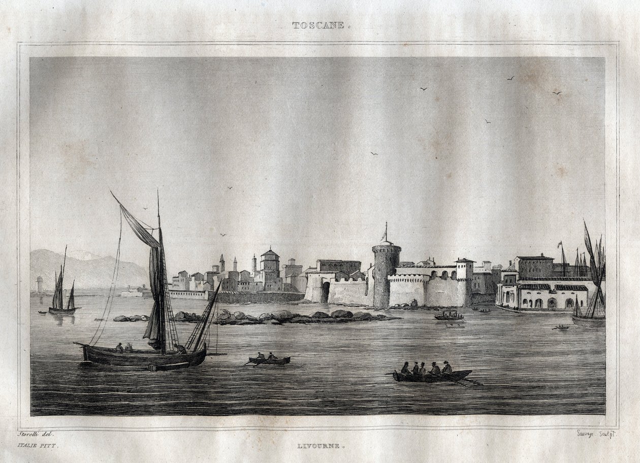 Livorno - Livorno - Toscana - Gravering fra "" Det maleriske Italien"" af M. de Norvins, Ch. Nodier 1834-1836. af French School