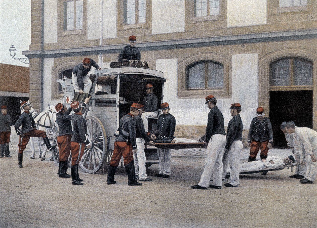 Indlæsning af sårede i en ambulance - i "" Military Album"" - Crew Train af French School