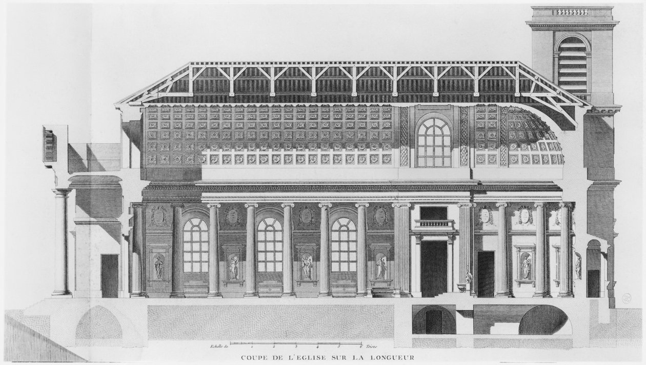 Længdesnit af kirken Saint-Philippe-du-Roule, Paris af French School