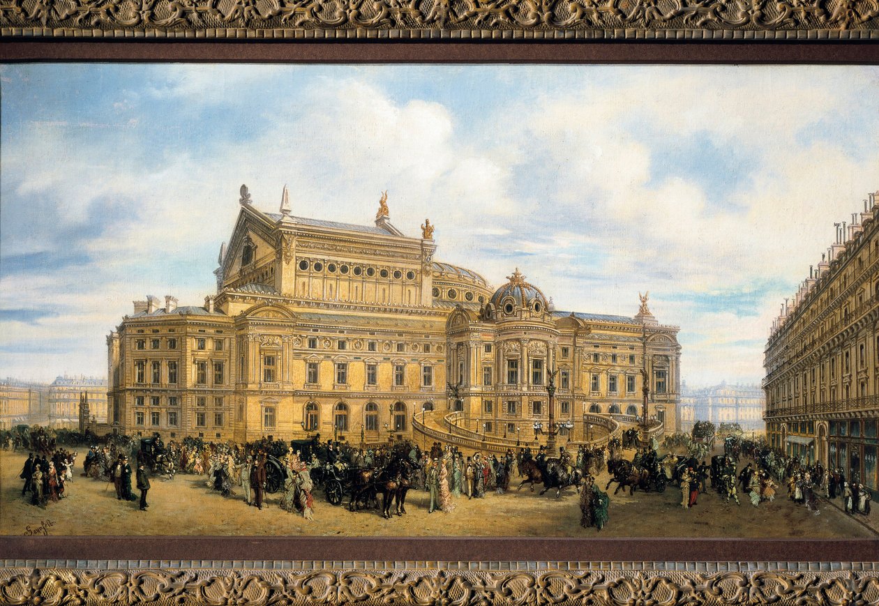 Paris Opera bygget af Charles Garnier, udsigt fra Rue Auber (olie på lærred) af French School
