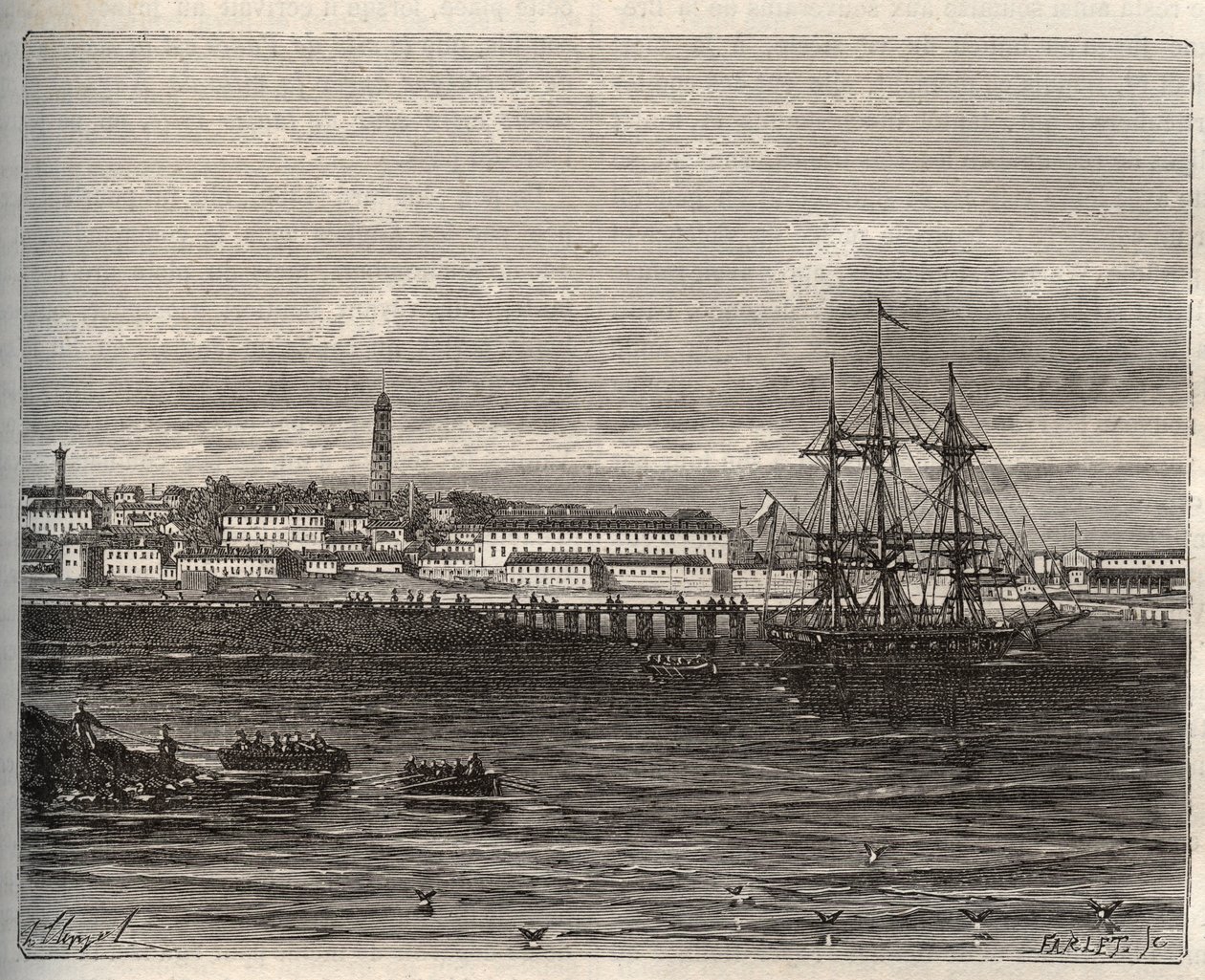 Lorient - Morbihan i Bretagne-regionen - indgravering i "La France illustrée: geografi, historie, statistisk administration" af V.A. Malt-Brown. 1884 af French School