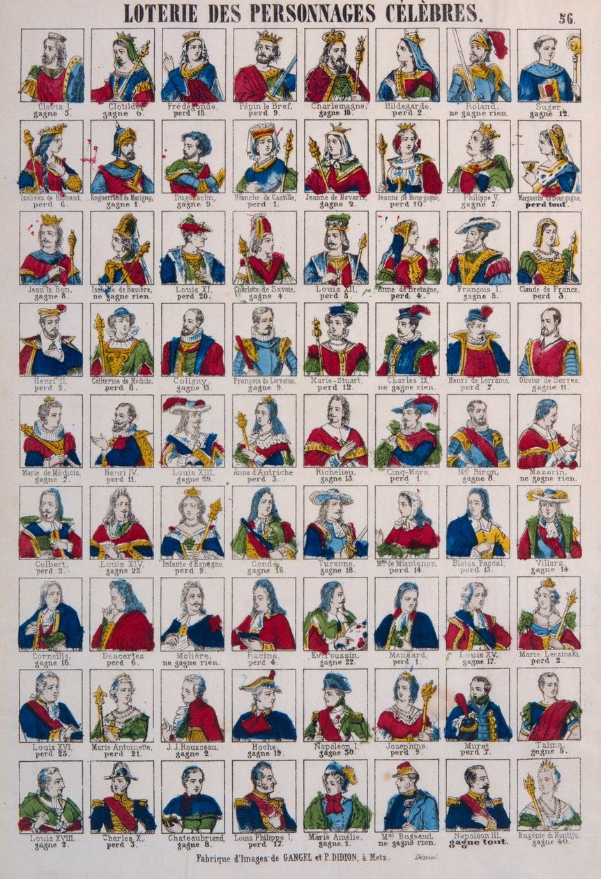 Lottery of Celebrated Persons, udgivet af Gangel & P. Didion, Metz, ca. 1870 af French School