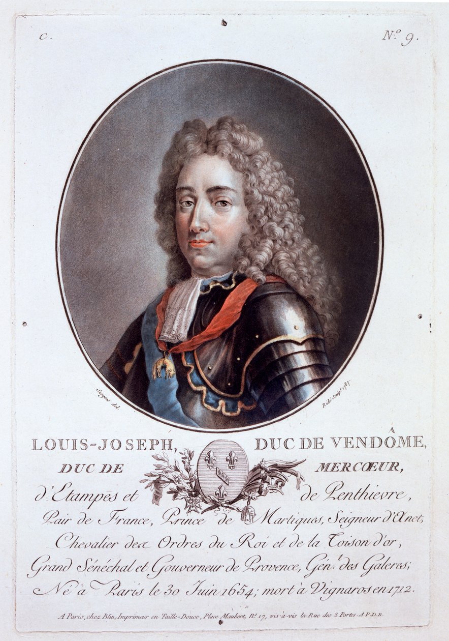 Louis-Joseph, Duc de Vendome, fra Portraits of Great Men, Illustrious Women, and Memorable Subjects of France, udgivet 1787-92 af French School