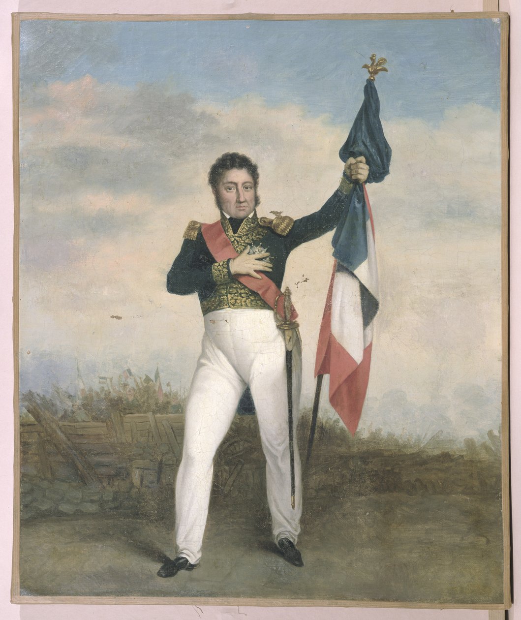 Louis-Philippe (1773-1850) med det tricolore flag på barrikaderne under revolutionen i 1830 af French School